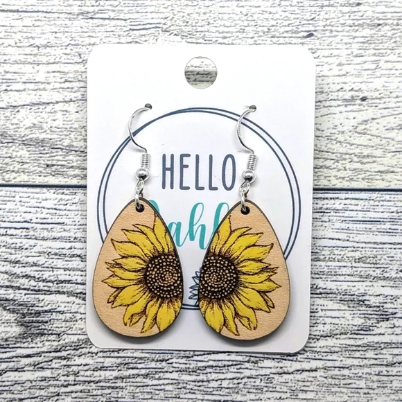 Sunflower Earrings Wooden - Picture 1 of 1